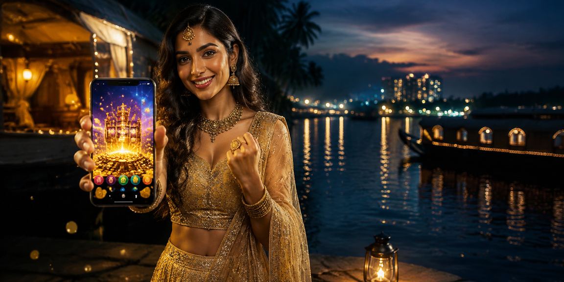 Kerala backwaters with mobile phone for digital payments